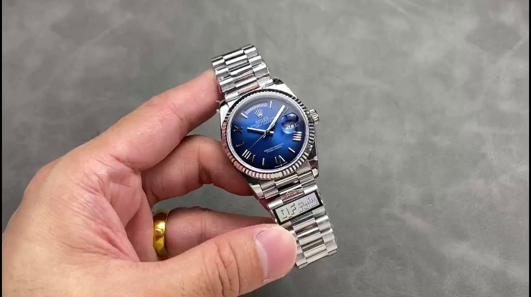 Replica Rolex Day Date 36 White Gold Blue Ombre Dial M128236 0020 - QualitySwissReplica