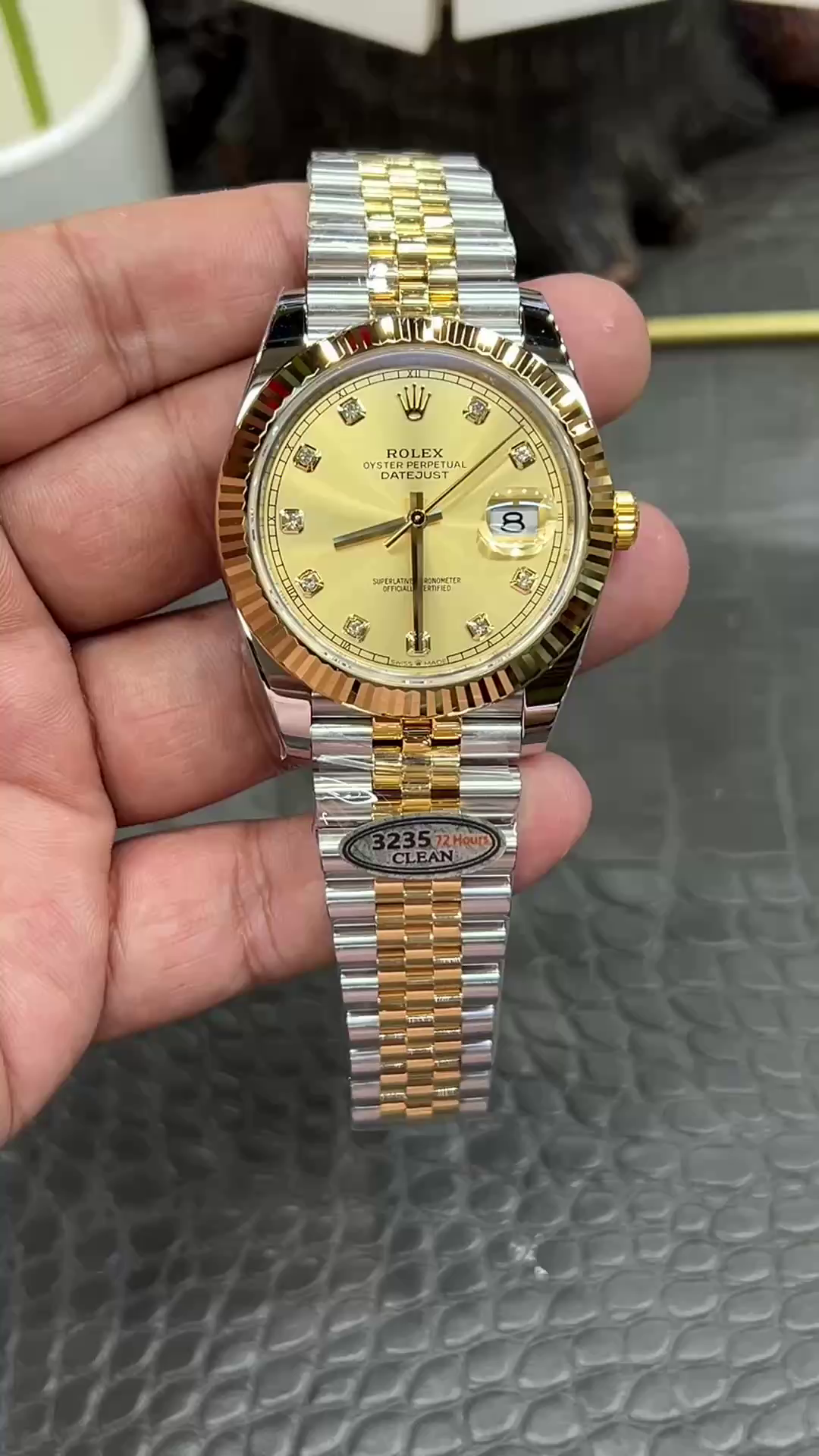 Replica 2022 Rolex Datejust Champagne Diamond Dial Two Tone M126333-0012 41mm Mens Watch - QualitySwissReplica