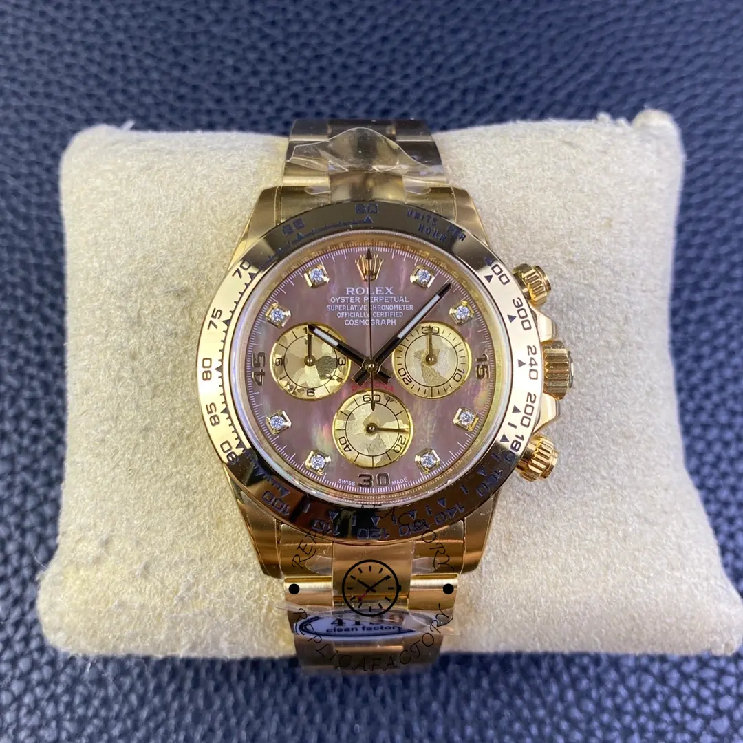 Replica Rolex Daytona 116508 Yellow Gold Black Mother Of Pearl Dial 40MM Mens Watch - QualitySwissReplica