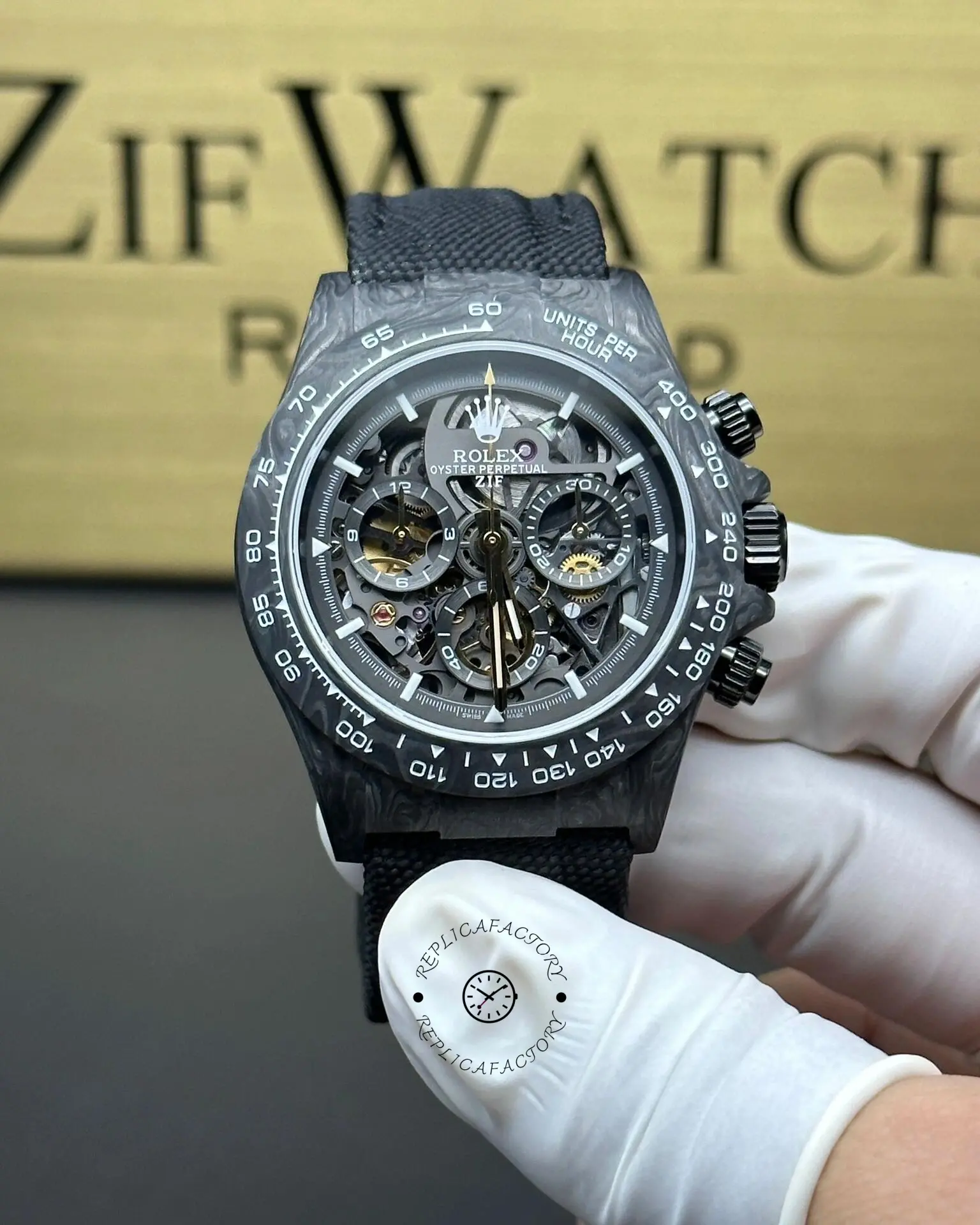 Replica Rolex Daytona DIW Carbon Fiber Skeleton Black Watch - QualitySwissReplica