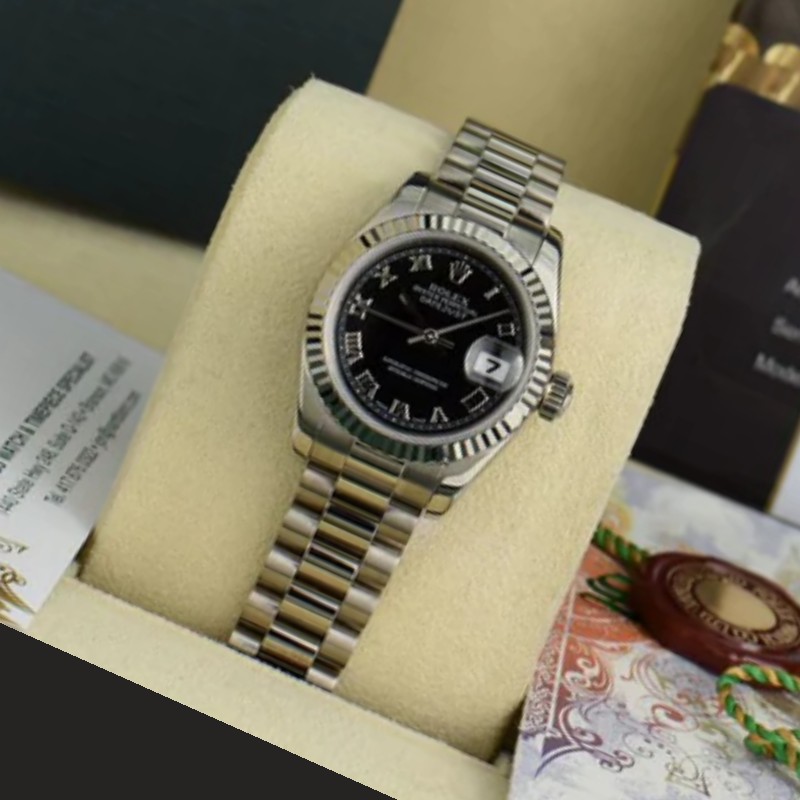 Replica Rolex Datejust 179179 Black Roman Numeral Dial Fluted Bezel 26MM Lady Watch - QualitySwissReplica