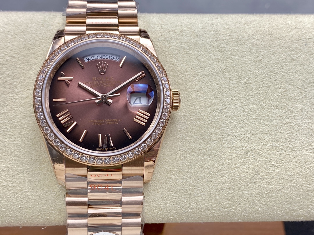 Replica Rolex Day Date 36 Everose Gold Diamond Bezel m128345rbr 0075 - QualitySwissReplica