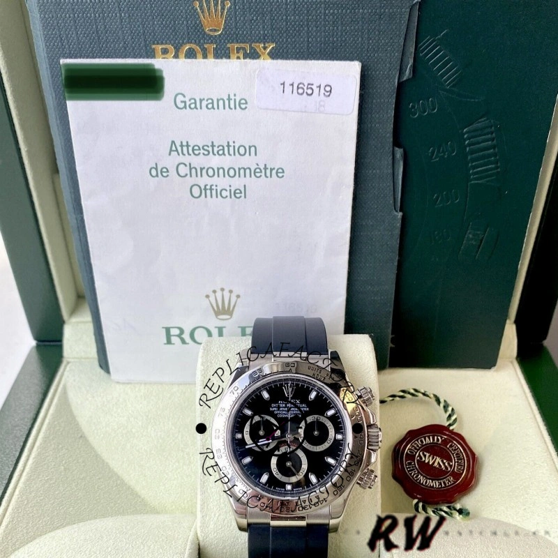 Replica Rolex Daytona 116519 Black Dial Black Rubber strap 40mm Mens Watch - QualitySwissReplica