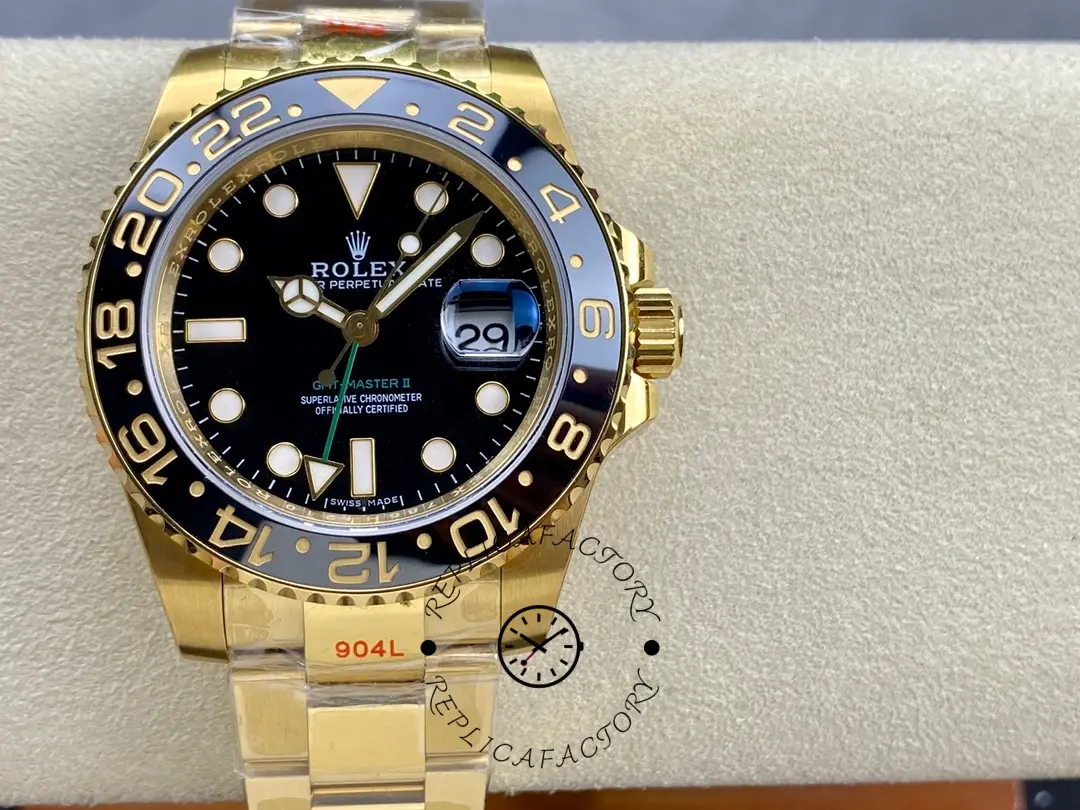 Replica Rolex GMT Master II 40mm Black Dial 116718LN 18k Yellow Gold Men's Watch - QualitySwissReplica
