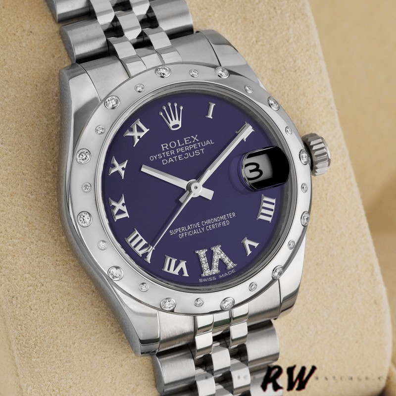 Replica Rolex Datejust 178344 Purple Dial VI Diamonds 31MM Lady Watch - QualitySwissReplica
