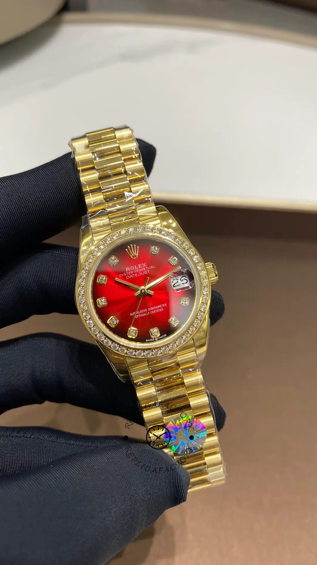 Replica Rolex Datejust Yellow Gold Strap 31 Diamond-Set Bezel 278288RBR-0041 - QualitySwissReplica