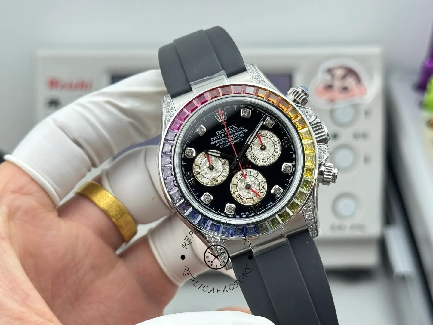Replica 1:1 Clone Rolex Daytona 116595RBOW Stainless Steel Case Rubber Strap - QualitySwissReplica