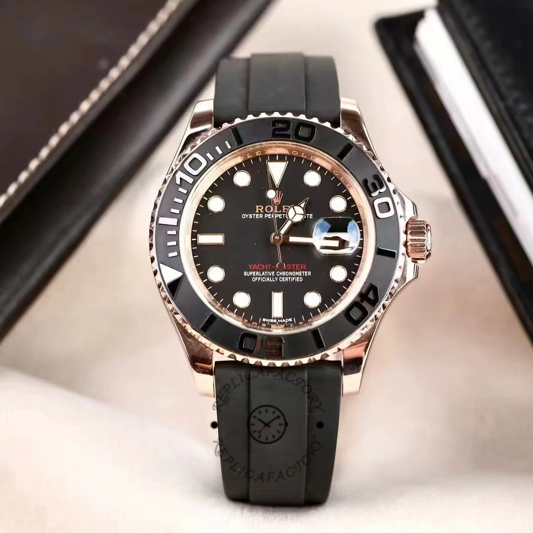Replica Rolex Yacht-Master 116655 Everose Gold Black Dial 40mm Mens Watch - QualitySwissReplica