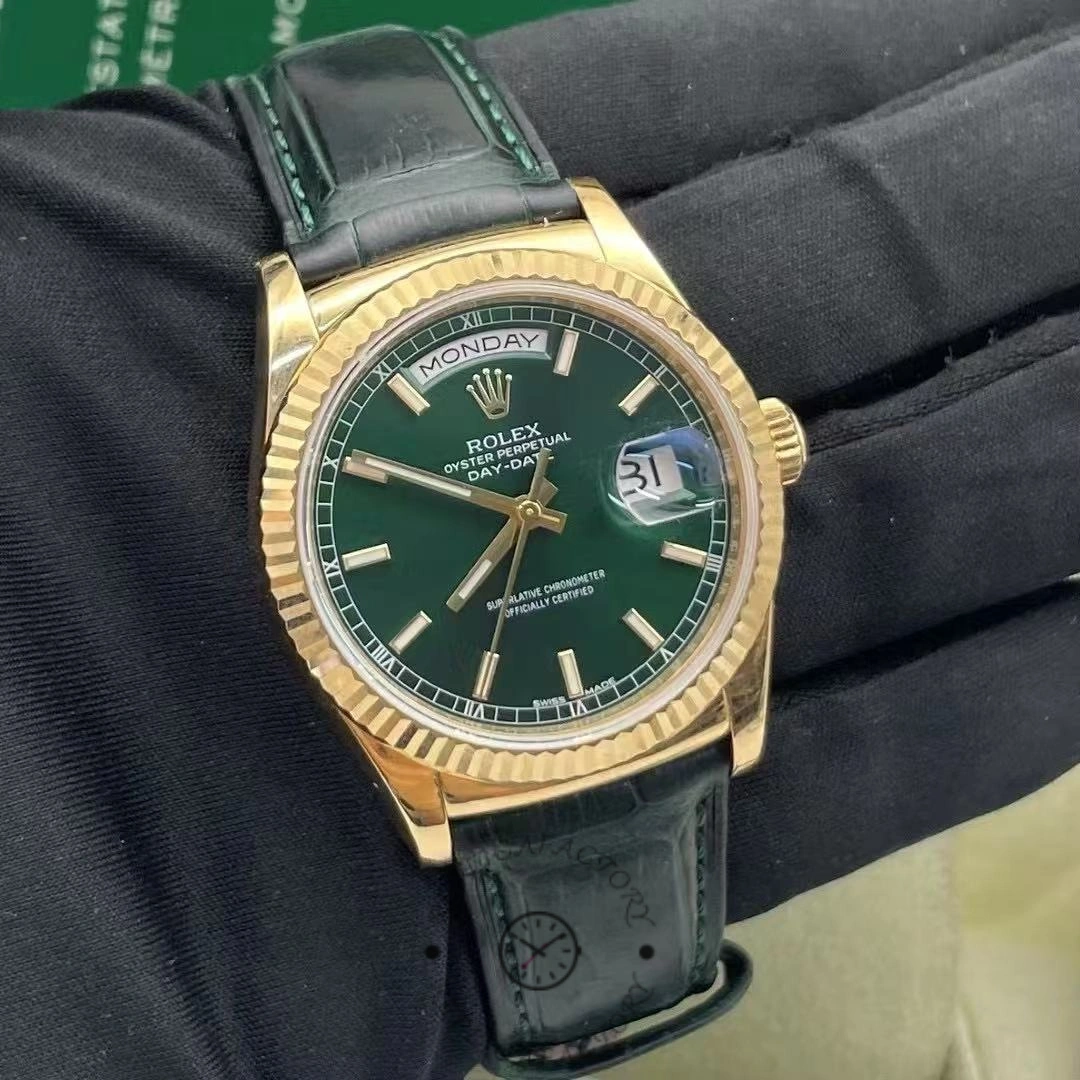 Replica Rolex Day Date 36 Green Dial Solid 18k Yellow Gold 118138 0003 - QualitySwissReplica