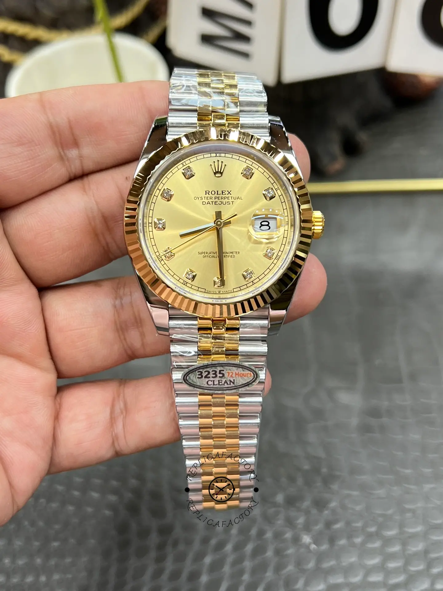 Replica 2022 Rolex Datejust Champagne Diamond Dial Two Tone M126333-0012 41mm Mens Watch - QualitySwissReplica