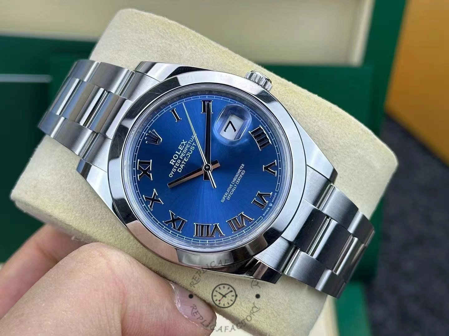 Replica Rolex Datejust 41 Stainless Steel Azzuro Blue Roman Dial M126300 0017 Men's Watch - QualitySwissReplica