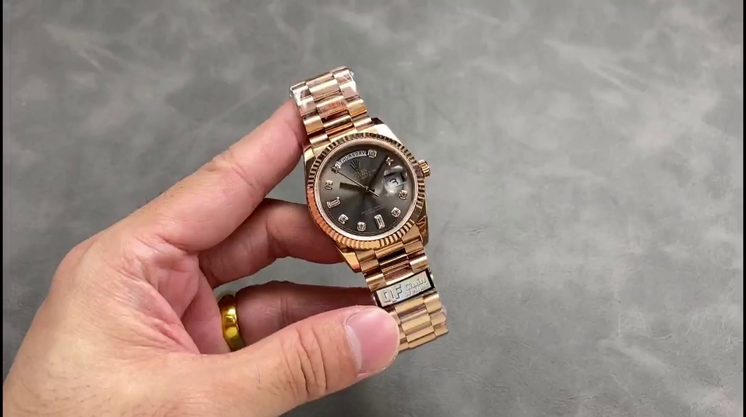 Replica Rolex Day Date Rose Gold Slate Diamond Dial President Bracelet M128235 0050 - QualitySwissReplica