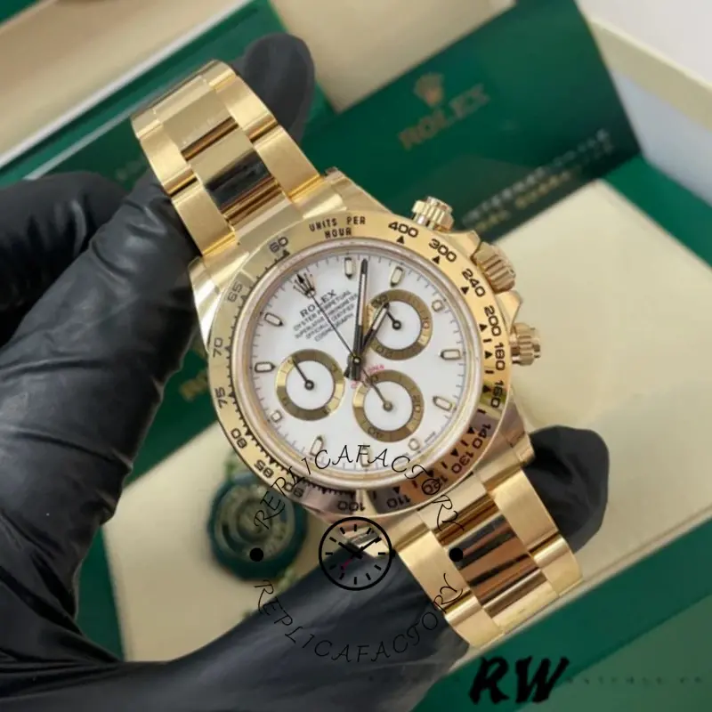 Replica Rolex Daytona 116508 Yellow Gold White Index Dial 40MM Mens Watch - QualitySwissReplica