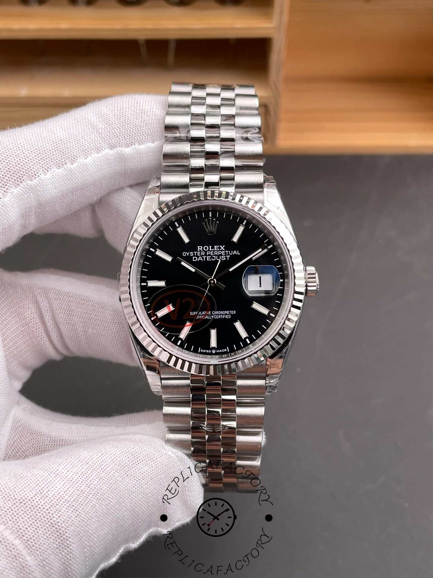 Replica Rolex Datejust 126234 Fluted Bezel Black Index Dial 36MM Unisex Watch - QualitySwissReplica