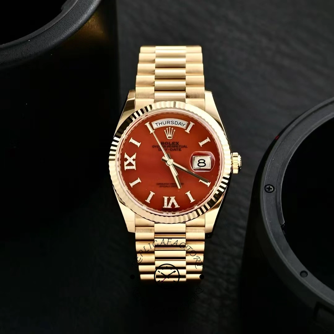 Replica Rolex Day-Date 128238 Fluted Bezel Carnelian dial 36MM Unisex Watch - QualitySwissReplica
