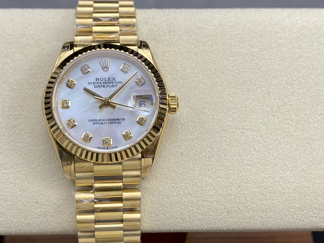 Replica Rolex Datejust 31 Yellow Gold Mother-of-Pearl Diamond Dial M278278-0010 Women's Watch - QualitySwissReplica