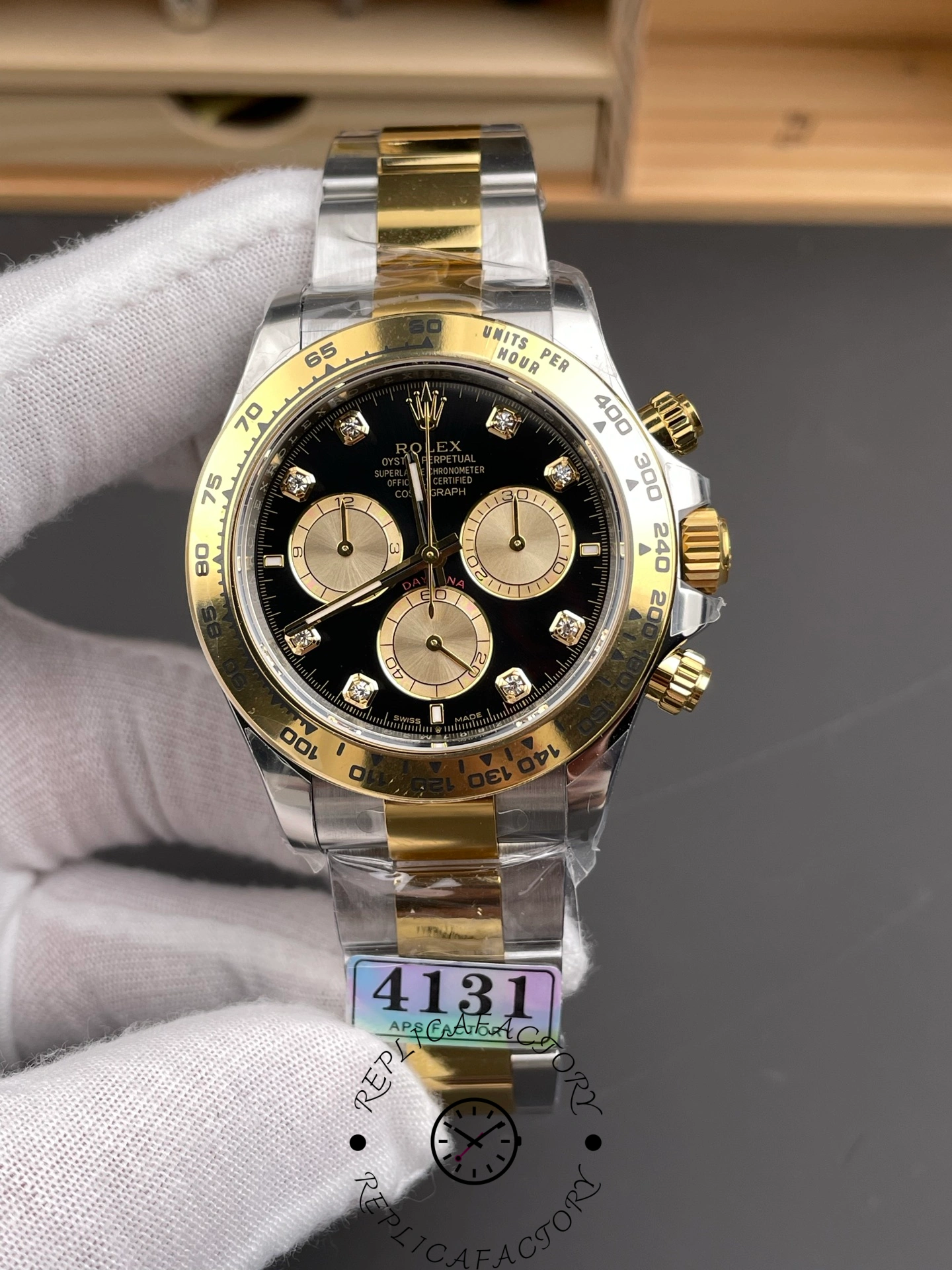 Replica Rolex Two Tone Daytona 126503 0002 Black Diamond Watch - QualitySwissReplica