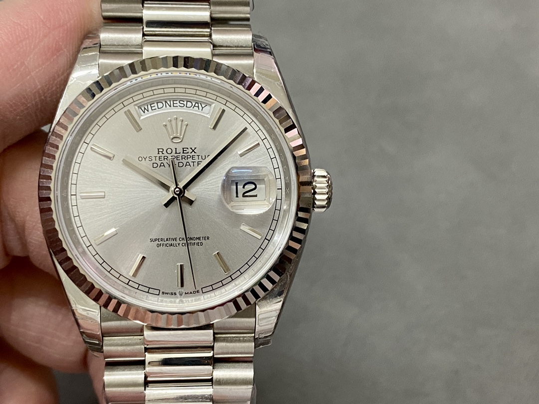 Replica Rolex Day Date 36mm Platinum White Gold Silver Index 128236 0001 - QualitySwissReplica