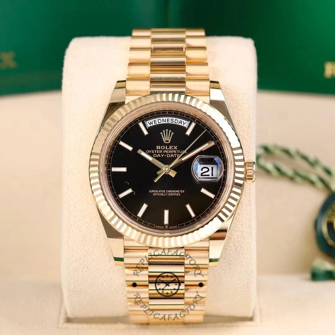 Replica Rolex Day Date 40mm Yellow Gold President Black Dial m228238 0067 - QualitySwissReplica
