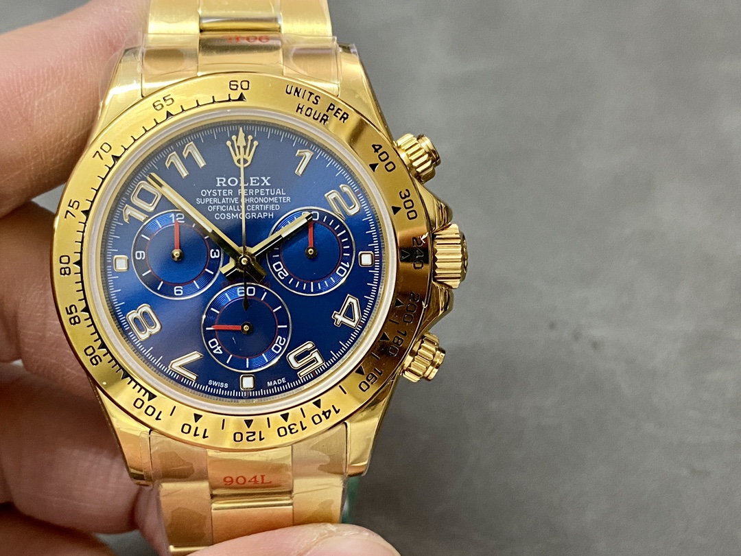 Replica Rolex Daytona 116528 Yellow Gold Blue Racing Dial 40mm Mens Watch - QualitySwissReplica