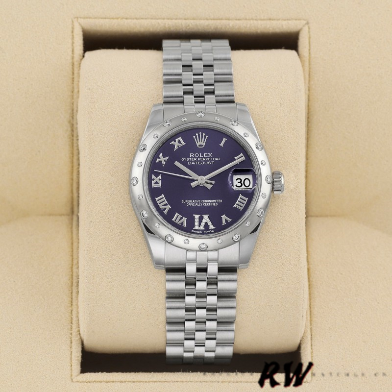Replica Rolex Datejust 178344 Purple Dial VI Diamonds 31MM Lady Watch - QualitySwissReplica