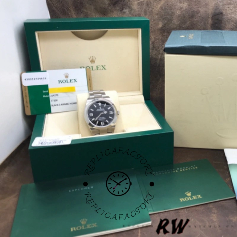 Replica Rolex Explorer 214270 Black Luminous Dial Stainless Steel 39MM Mens Watch - QualitySwissReplica