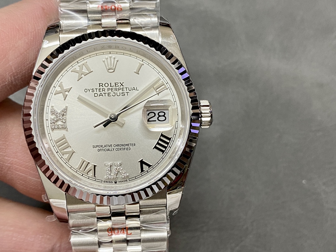 Replica Rolex Datejust 126234 0029 Silver Diamond Roman Dial 36MM Women's Watch - QualitySwissReplica