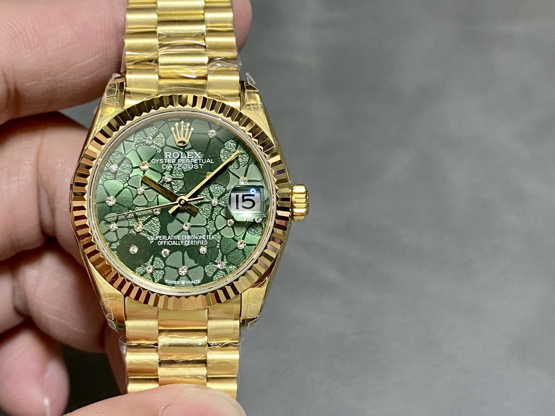 Replica Rolex Datejust 31mm Yellow Gold 278278 Olive Green Floral President m278278 0046 - QualitySwissReplica