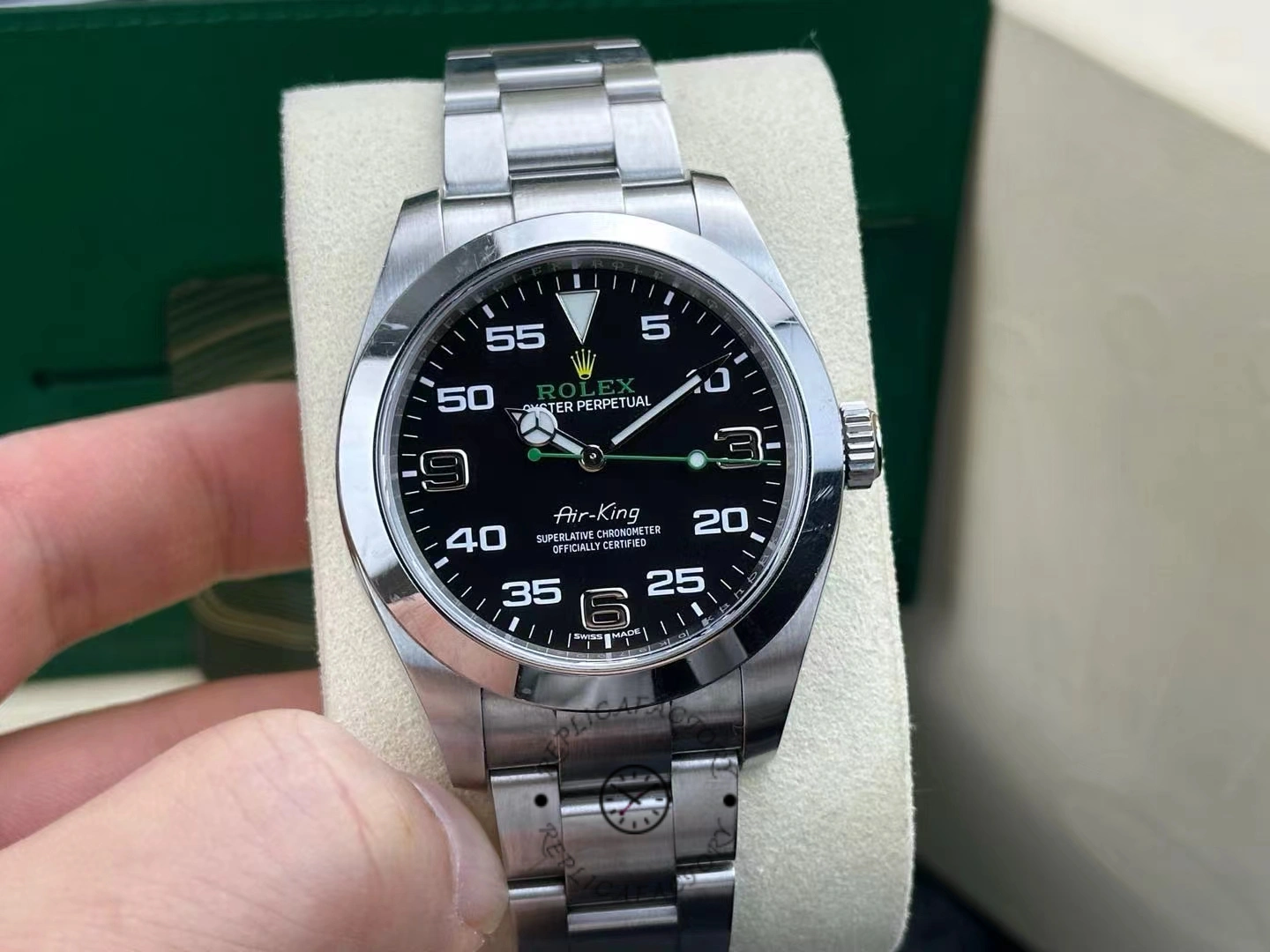 Replica Rolex Air-King Stainless Steel Black Arabic Dial 116900 40mm Mens Watch - QualitySwissReplica