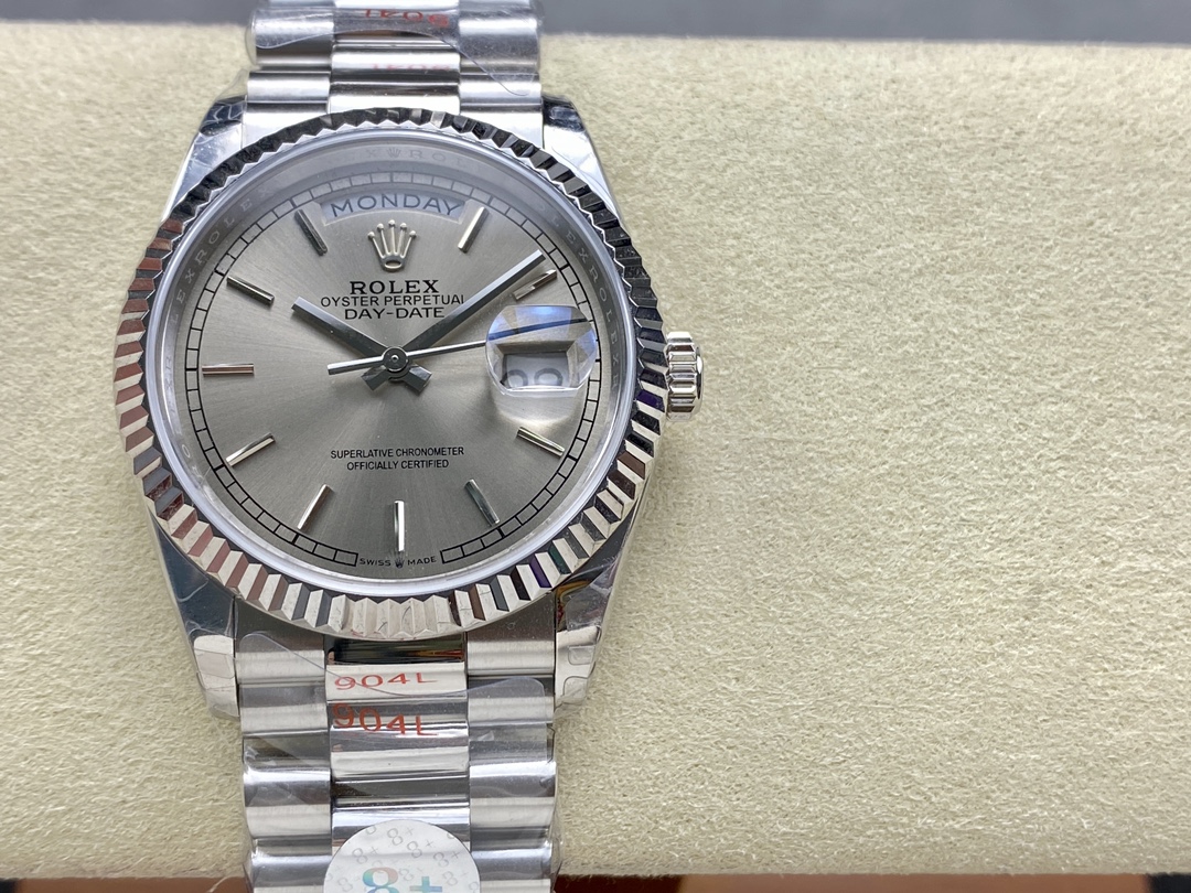 Replica Rolex Day-Date 128239 0005 White Gold Silver Index Dial 36MM Unisex Watch - QualitySwissReplica