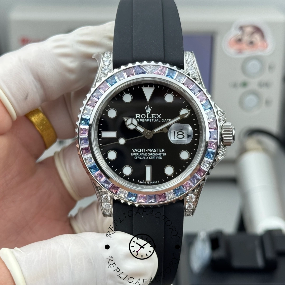 Replica Rolex Yacht Master 40 Gem Set 126679SABR 0002 Black Dial Watch - QualitySwissReplica