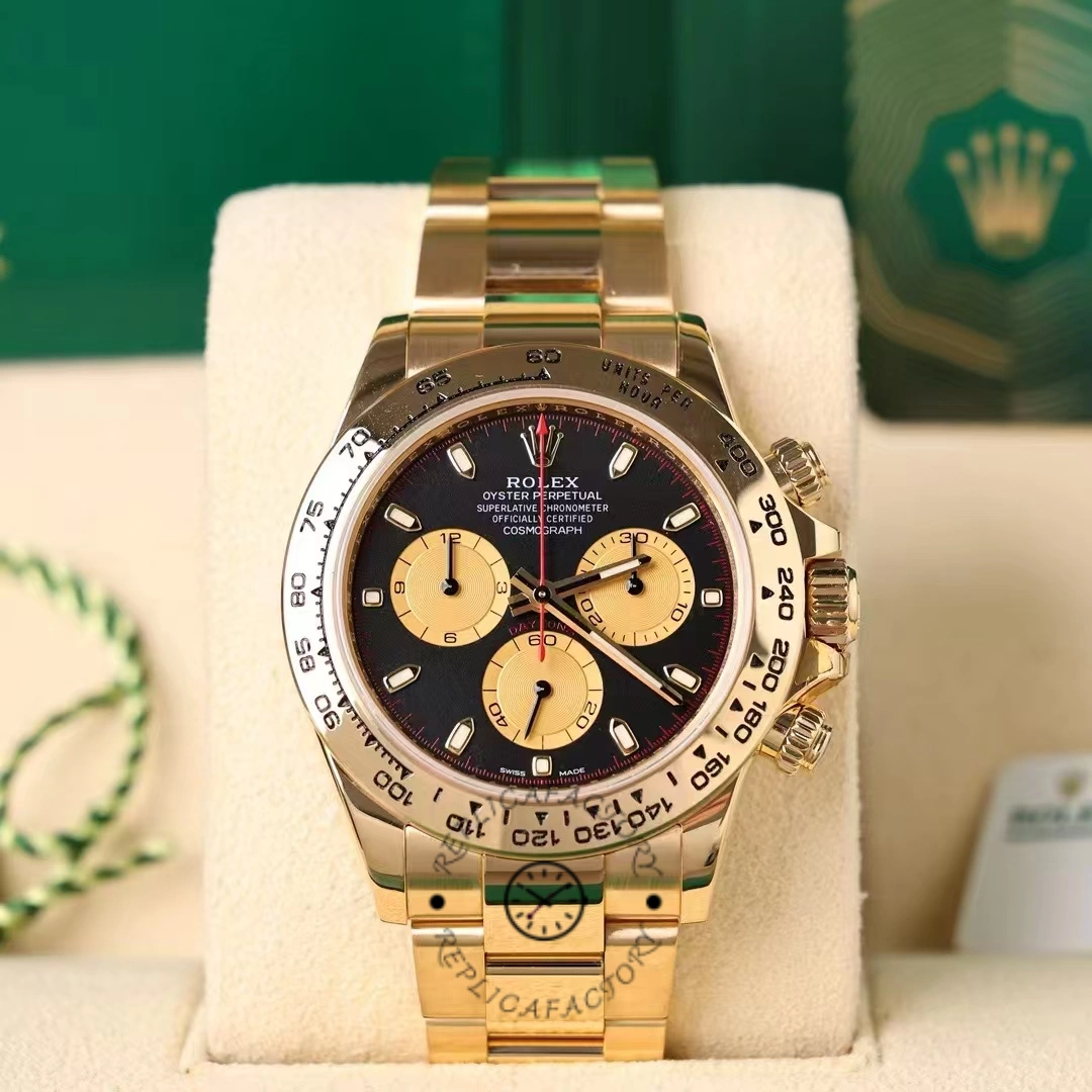 Replica Rolex Daytona 116508 Yellow Gold Black Dial 40MM Mens Watch - QualitySwissReplica