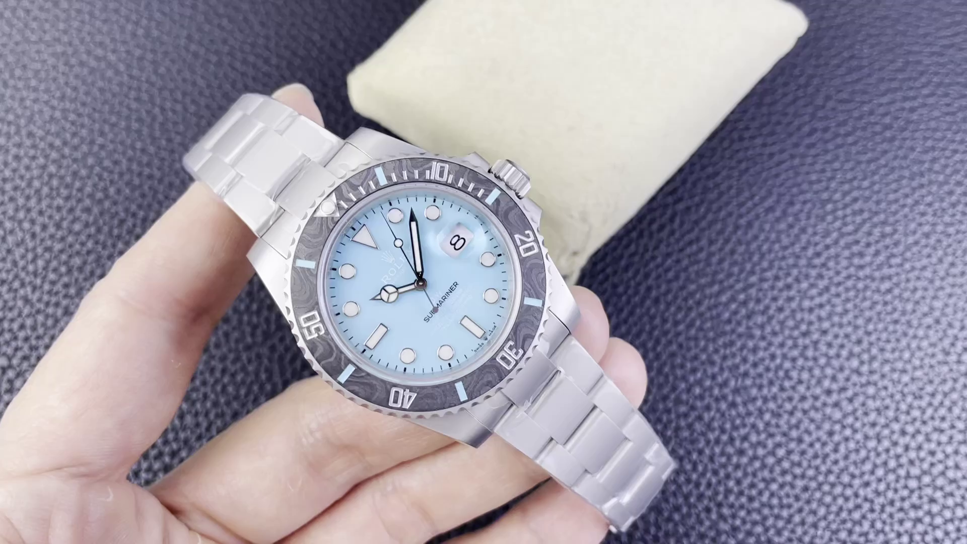 Replica Rolex Submariner Sandblasted DIWF Edition Carbon Bezel Tiffany Ice Blue Dial - QualitySwissReplica