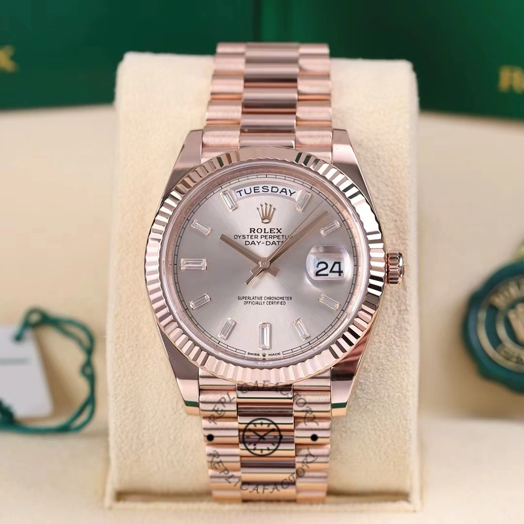 Replica Rolex Day-Date 228235 Sundust Index Dial Fluted Bezel 40mm Mens Watch - QualitySwissReplica