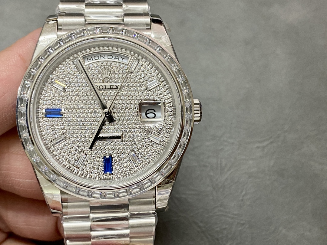Replica Rolex Day Date Platinum Diamond Paved Dial With Sapphires Diamond Bezel m228396tbr 0021 40mm - QualitySwissReplica