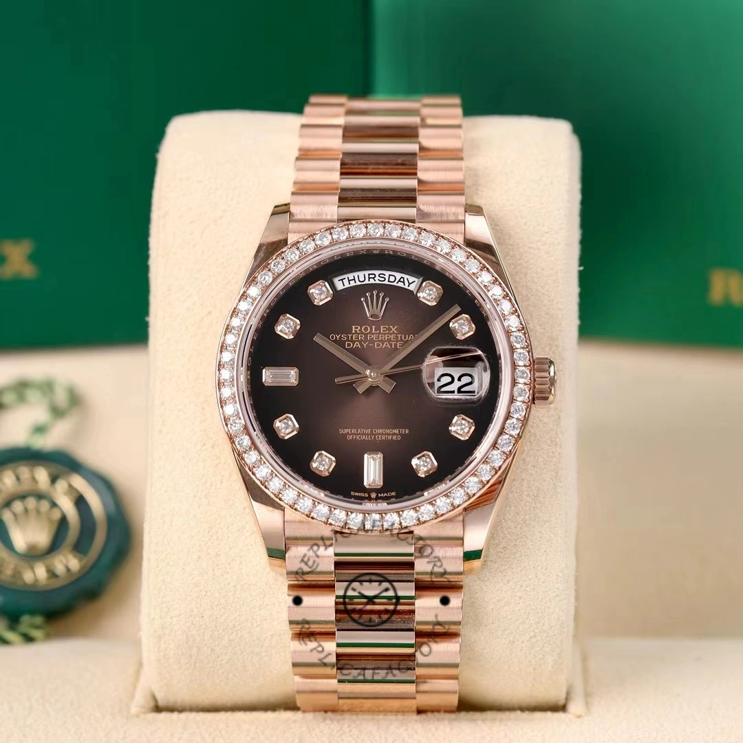 Replica Rolex Day-Date 128345RBR Brown Ombre Dial Everose Gold 36MM Unisex Watch - QualitySwissReplica