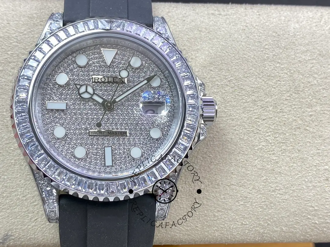 Replica Rolex Yacht Master 226679TBR White Gold 42mm Baguette Diamond Watch - QualitySwissReplica