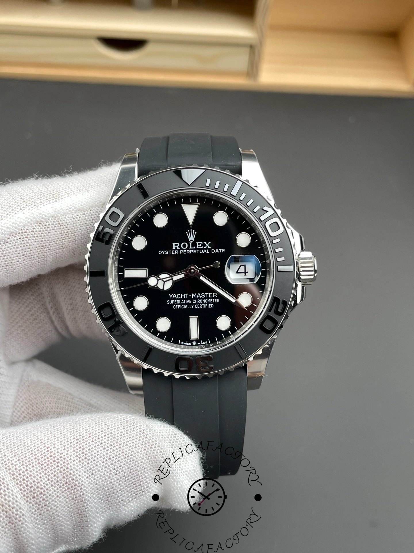 Replica Rolex Yacht-Master 226659-0002 White Gold Black Dial 42mm Mens Watch - QualitySwissReplica