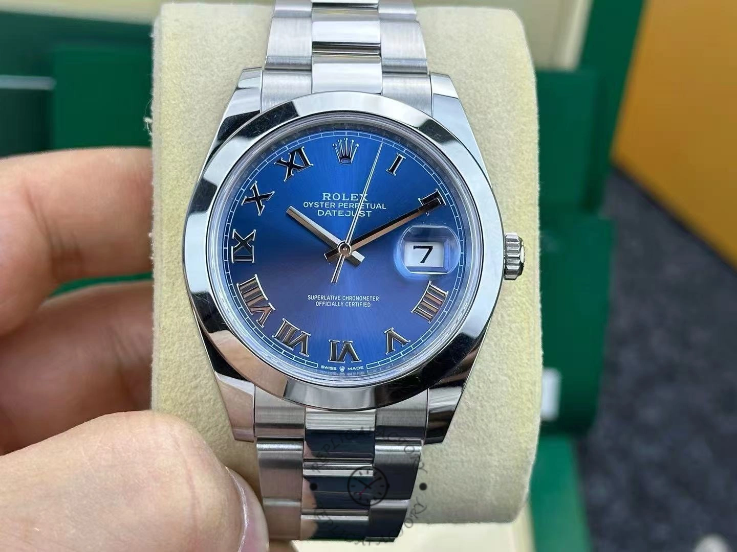 Replica Rolex Datejust 41 Stainless Steel Azzuro Blue Roman Dial M126300 0017 Men's Watch - QualitySwissReplica