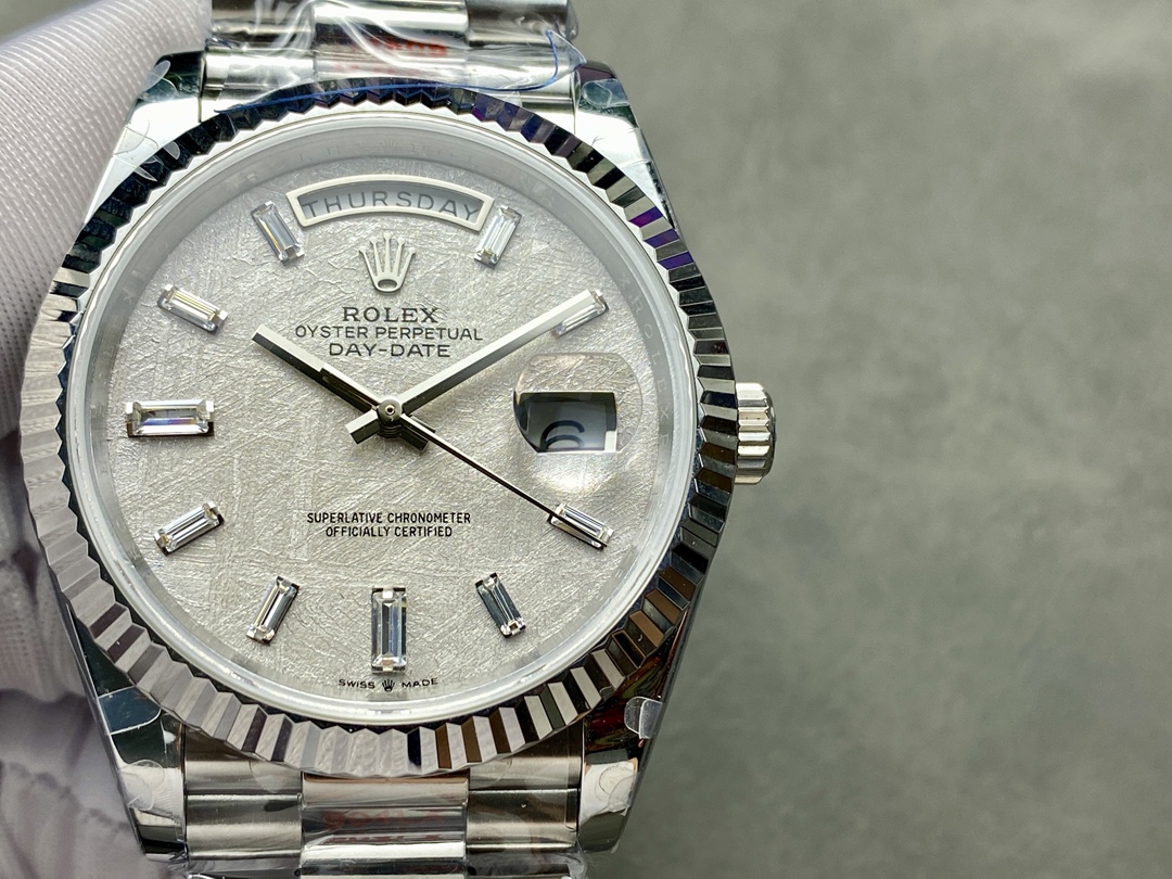 Replica Rolex Day-Date 228239 Meteorite Grey Dial Fluted Bezel 40mm Mens Watch - QualitySwissReplica