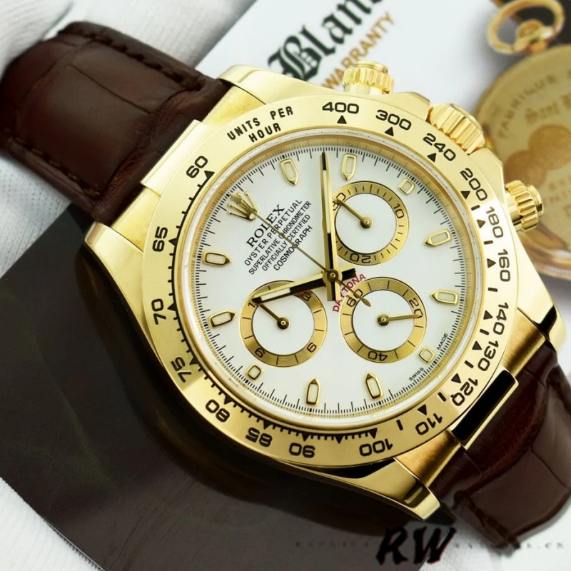 Replica Rolex Daytona 116518 Yellow Gold Automatic White Dial 40mm Mens Watch - QualitySwissReplica