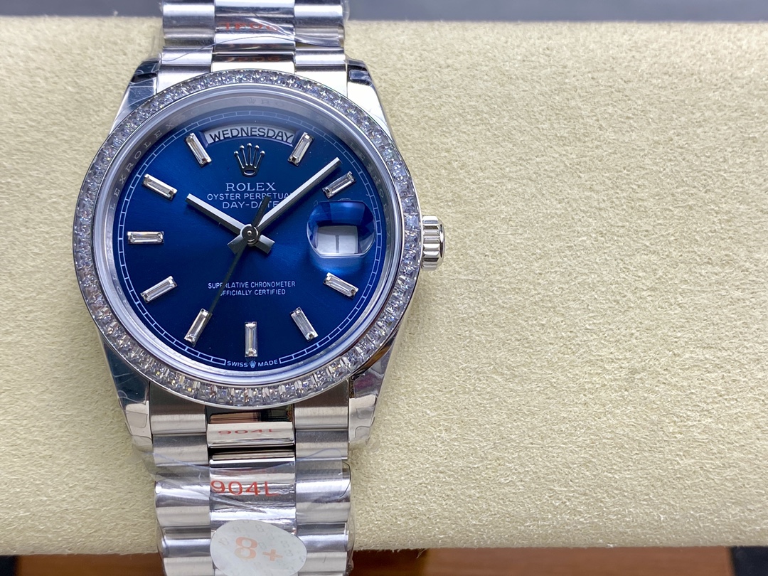 Replica Rolex Day Date 36mm Bright Blue Diamond-Set Dial Diamond-Set Bezel m128396tbr 0024 - QualitySwissReplica