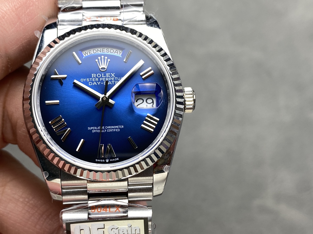 Replica Rolex Day Date 36 White Gold Blue Ombre Dial M128236 0020 - QualitySwissReplica
