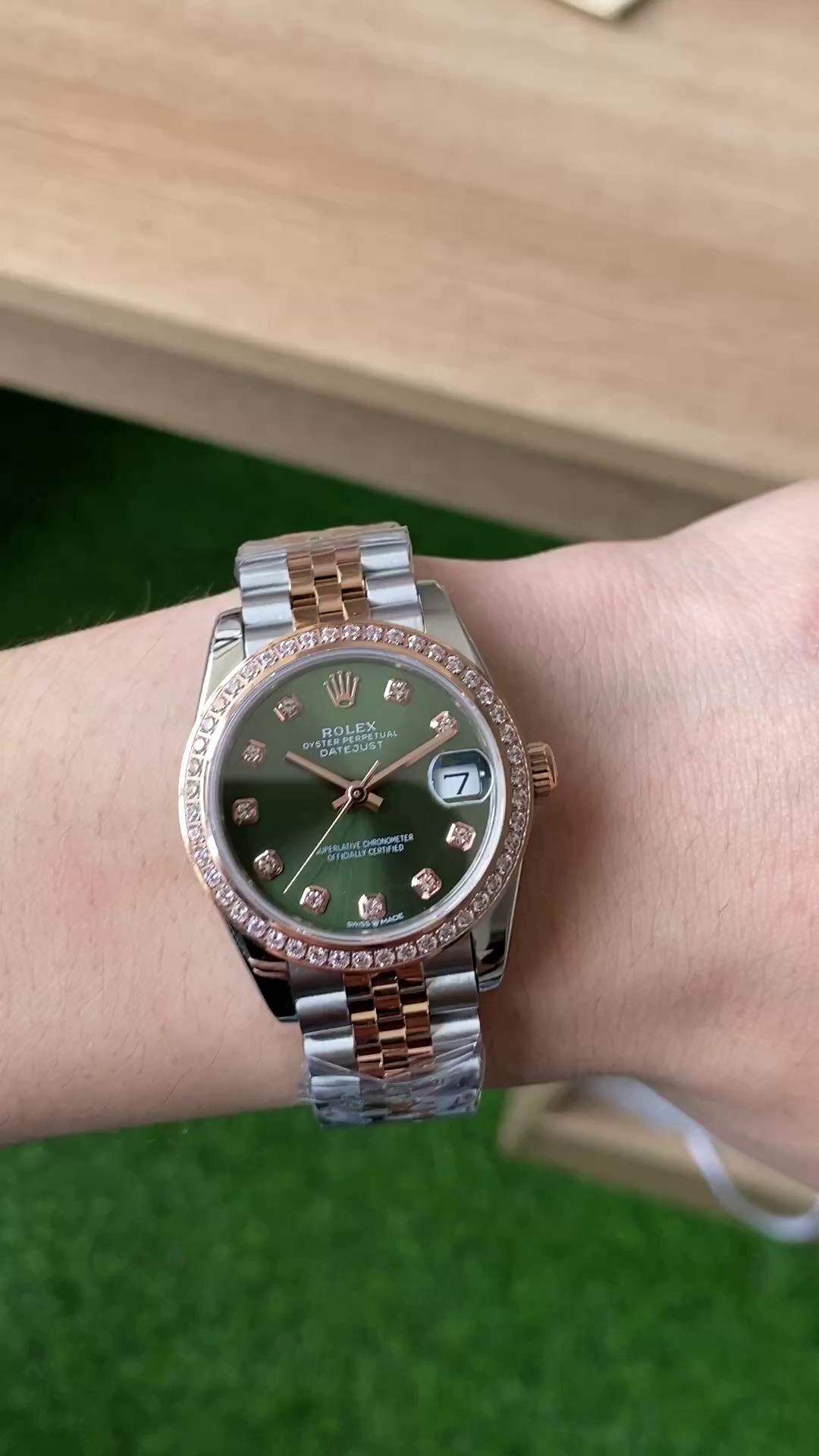 Replica Rolex Datejust Olive Green Diamond Steel & Rose Gold 279381RBR 0007 Lady Watch - QualitySwissReplica