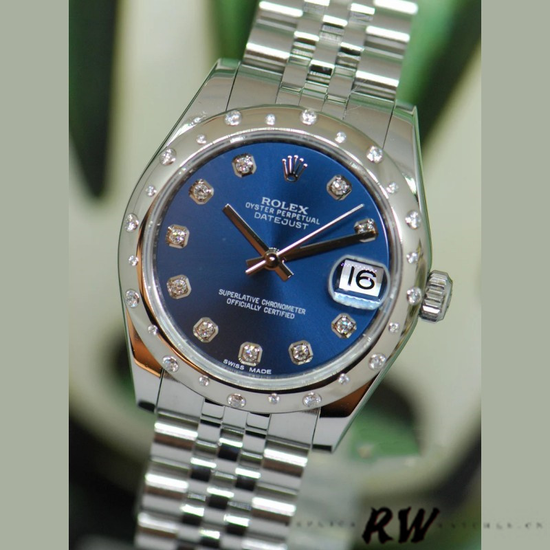 Replica Rolex Datejust 178344 Blue Diamond Dial Jubilee Bracelet 31MM Lady Watch - QualitySwissReplica