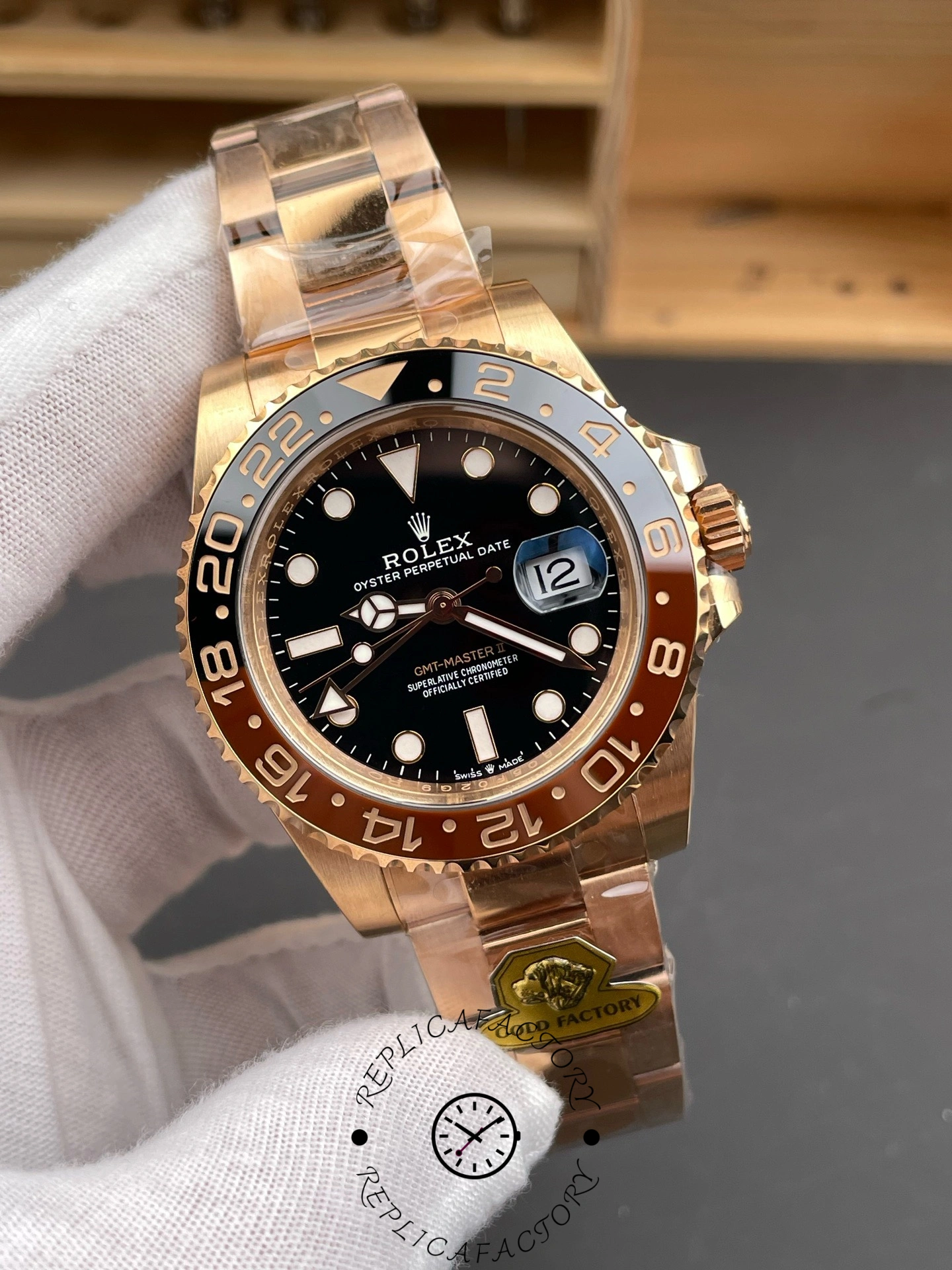 Replica Rolex GMT-Master II 126715CHNR Black Dial Everose case 40MM Mens Watch - QualitySwissReplica