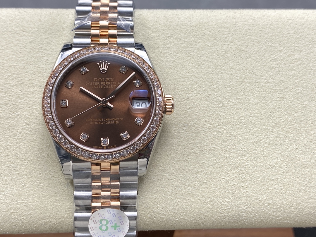 Replica Rolex Datejust 31 m278381RBR 0028 Rose Gold Chocolate Diamond Dial Diamond Bezel Lady Watch - QualitySwissReplica