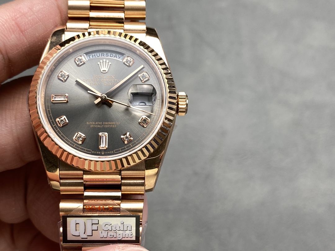 Replica Rolex Day Date Rose Gold Slate Diamond Dial President Bracelet M128235 0050 - QualitySwissReplica