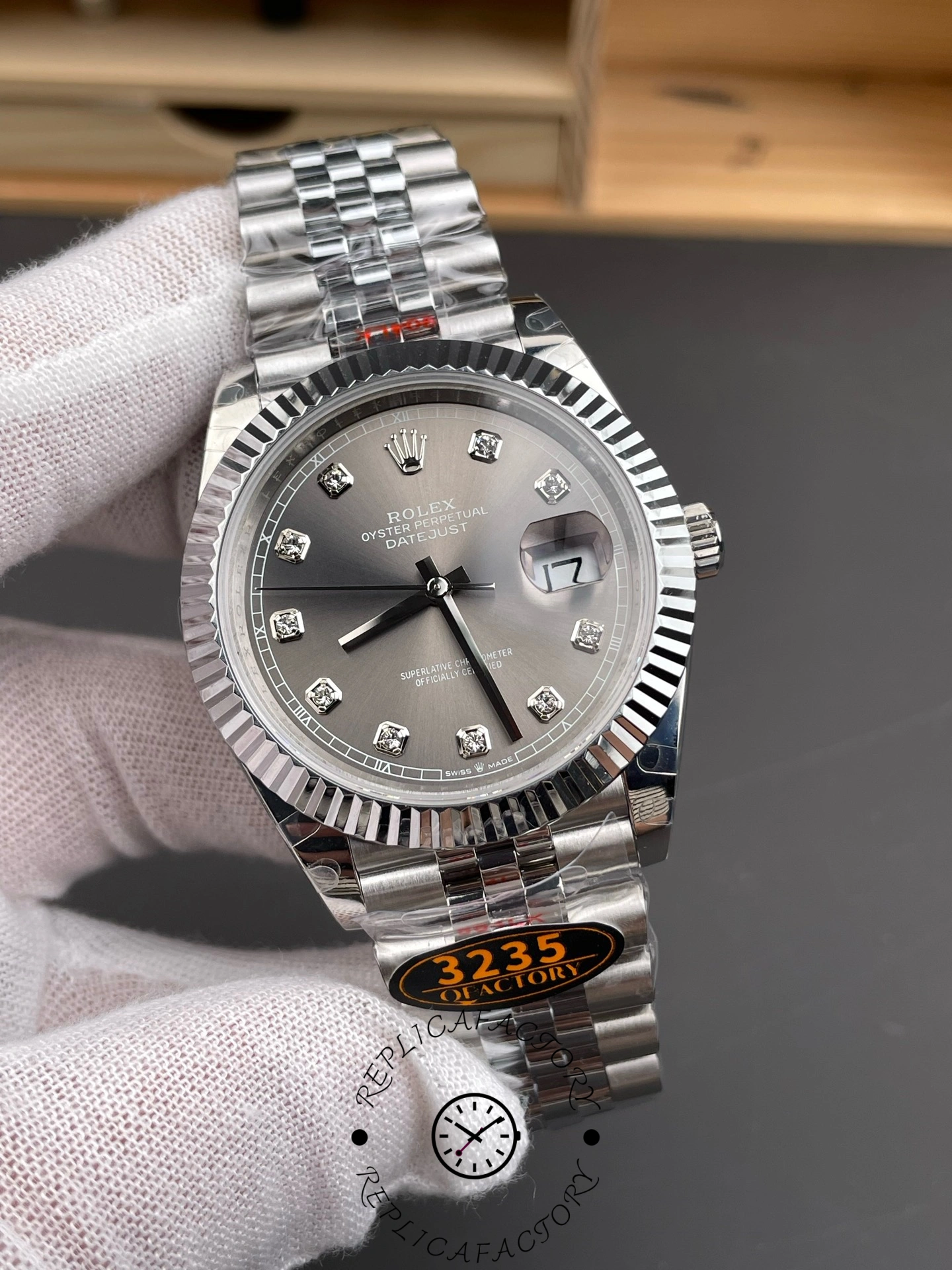 Replica Rolex Datejust 41 Rhodium Diamond Dial Fluted Bezel m126334 0006 Men's Watch - QualitySwissReplica