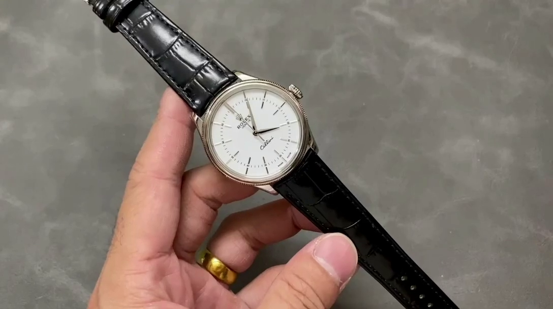 Replica Rolex Cellini Time 50509 Black Leather Strap White Dial 39mm Mens Watch - QualitySwissReplica